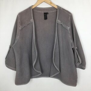 Focus Casual Life Women’s Waffle Weave Cardigan Sweater Gray Lagenlook Size L
